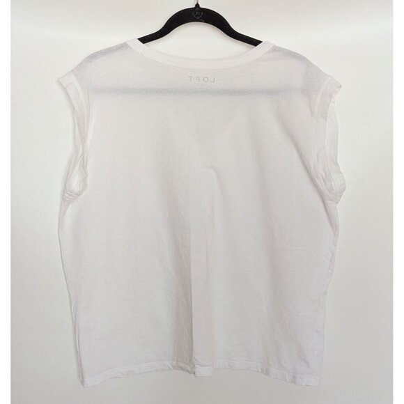 Loft Summer Sleeveless T-Shirt Smocked Shoulders White Size XL/16 Muscle Shirt - Picture 3 of 7